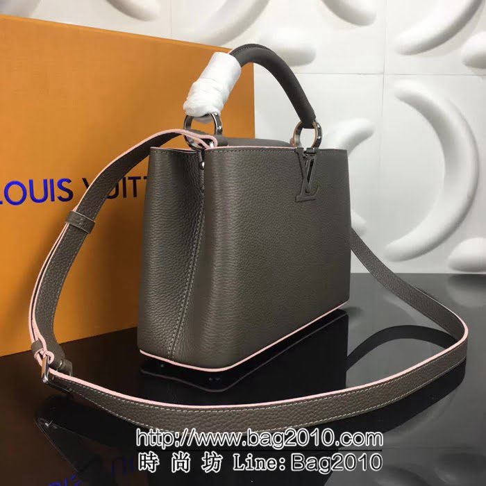路易威登LV頂級原單M94517鐵灰粉邊經典Capucines中號牛皮手提斜挎包 YDH1697